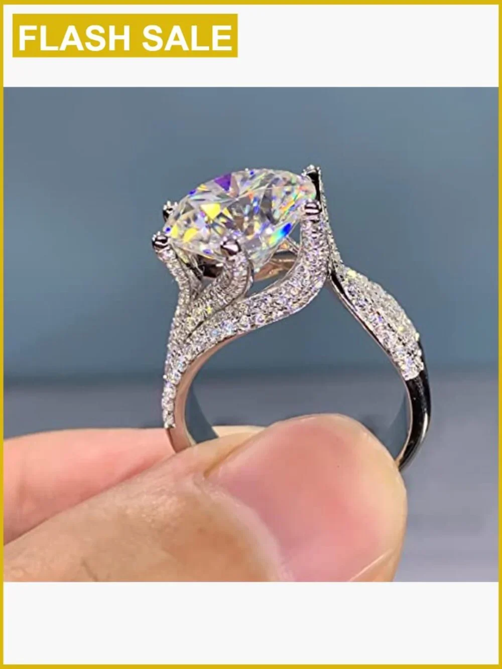5 Carat D Color VVS1 Moissanite Solitaire Engagement Ring 925 Sterling Silver